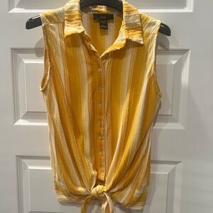 Rain Womens Tank Top Size M yellow Striped Button Down Tie Front Lightweight